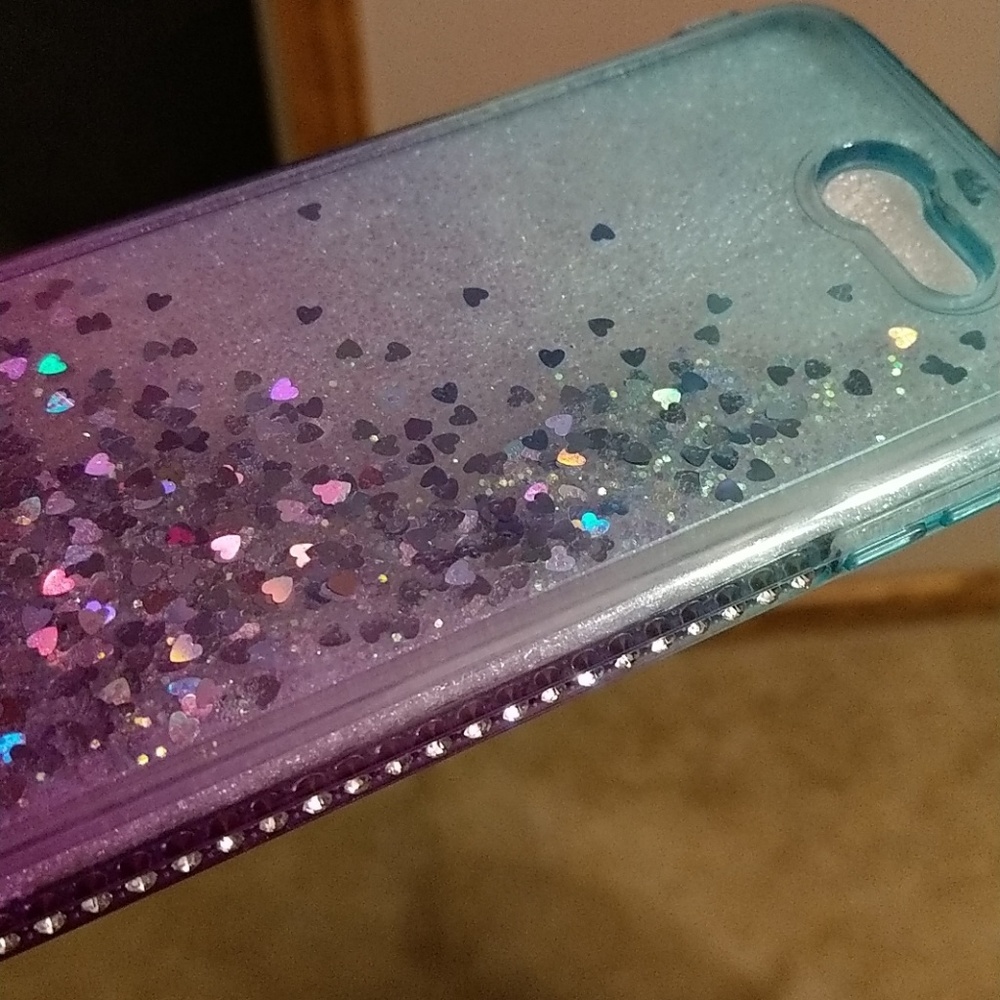 Samsung J7 case - teal and purple liquid glitter